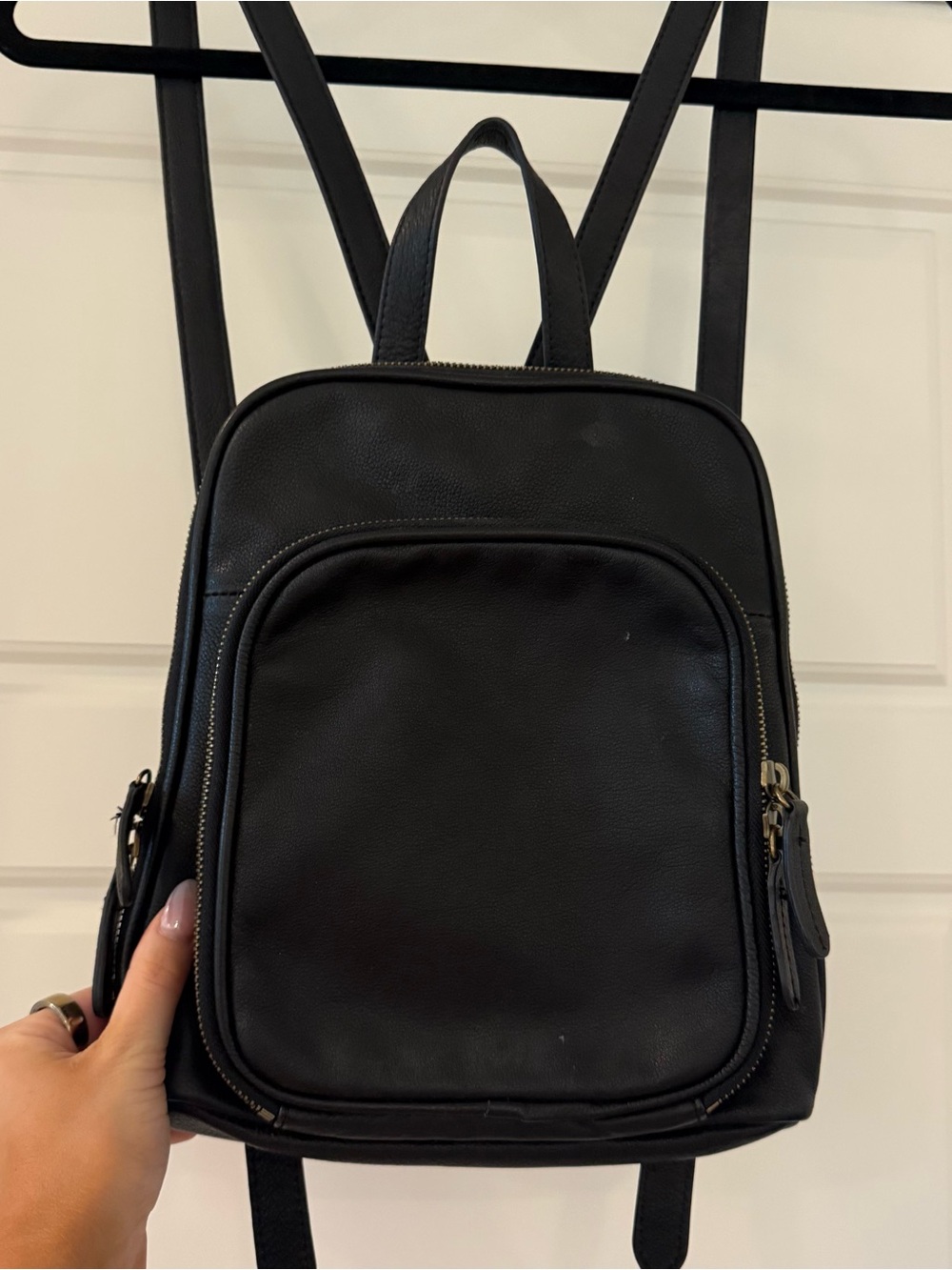 Margot Black Mini Small Leather Square Backpack 11.5" by 9" Travel Adjustable - Picture 2 of 9